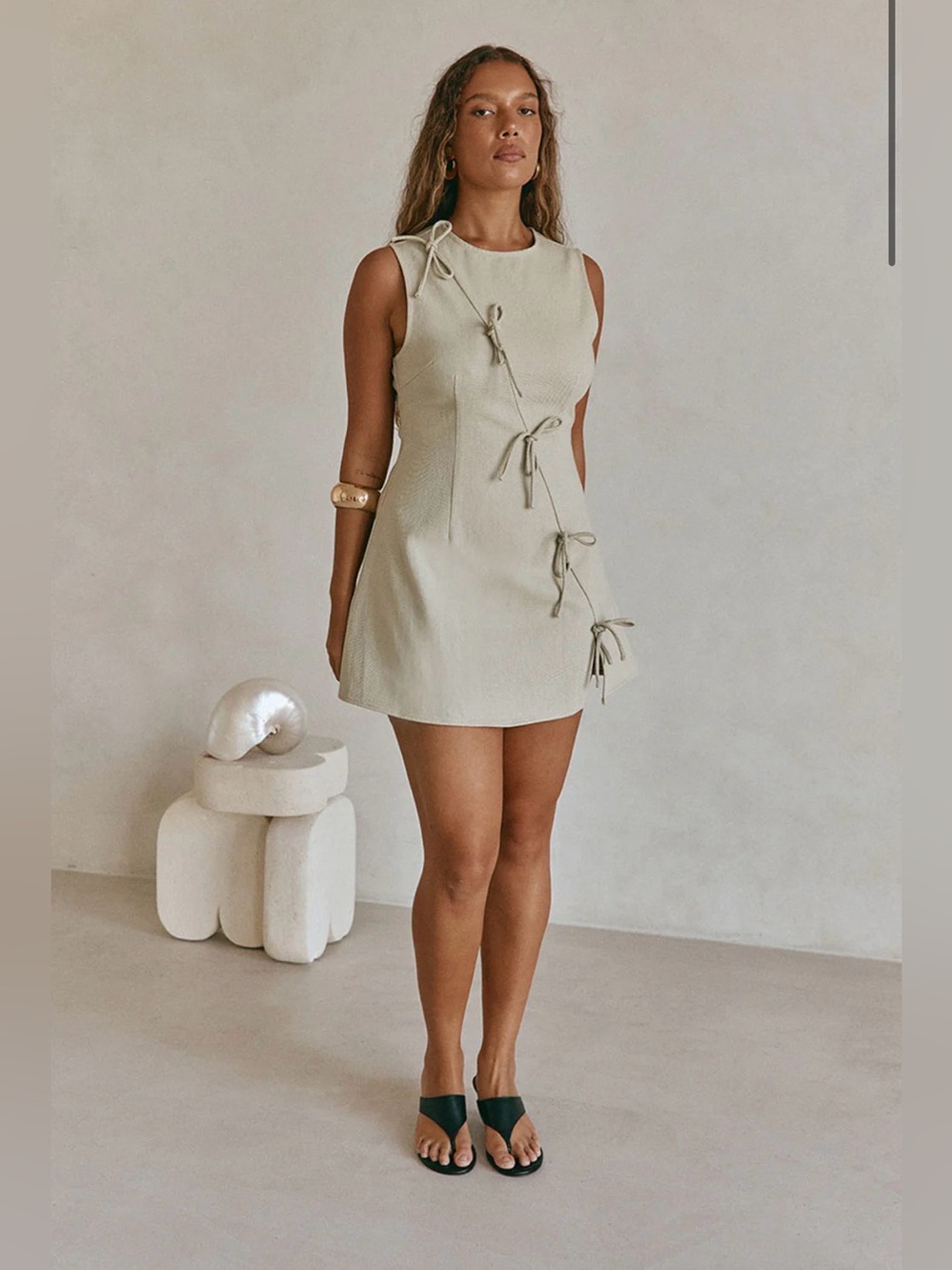 Sabo Skirt Sleeveless Mini Dress in Cream with Side Tie Accents